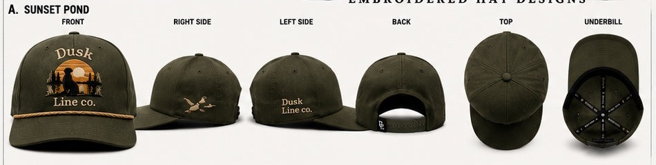 DuskLine Co. Sunset Pond embroidered hat design